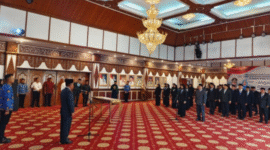 Wakil Gubernur Jambi saat memimpin pelaksanaan Pelantikan Pejabat eselon II, III, IV Pemprov Jambi.