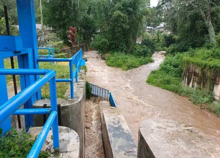 Tampak kondisi debit air di IPA pelayang raya, yang ganggu distribusi air