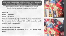 Rahman Warga Tanjung Pauh Mudik butuh uluran tangan, untuk pengobatan penyakit paru-paru kronis yang dideritanya.