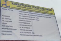 Papan merek pelaksanaan proyek pasar beringin di Sungai Penuh. Pelaksanaan rehabilitasi pasar beringin mulai dikerjakan.