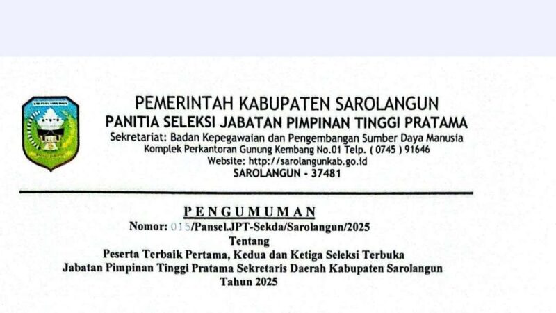 Foto: Surat Pengumuman Nama Calon Sekda Sarolangun