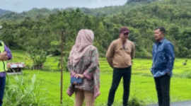 Kadis PUPR Kerinci, Maya Novefry saat mendampingi Bupati Kerinci, Monadi meninjau pelaksanaan Pembangunan jalan di Kerinci.