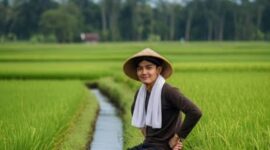 Ilustrasi foto Prompt foto dilahan sawah di pedesaan