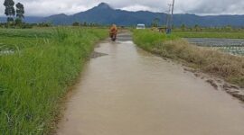 Tampak kondisi jalan utama di Desa Koto Baru, Kecamatan Kayu Aro, Kabupaten Kerinci yuang rusak parah