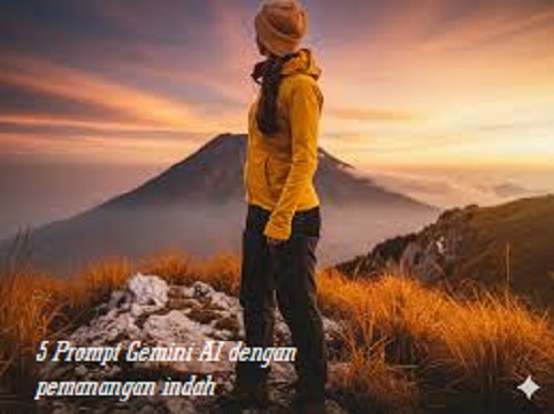 Contoh foto hasil 5 promt gemini AI dengan berlatar belakang pemandangan indah