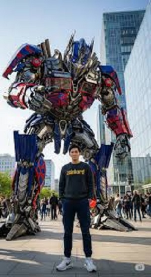 Hasil prompt foto Gemini AI bersama gundam