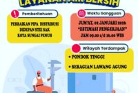 Pemberitahuan permasalahan distribusi air bersih Perumda Tirta Khayangan Hari ini.