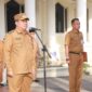 Wabup Tanjabbar, Katamso saat pimpin apel di Kantor Setda Tanjabbar.