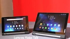 Lenovo Yoga Tab tablet Android premium yang dikenal dengan desain multi-mode unik yang memiliki engsel silinder terintegrasi atau kickstand,