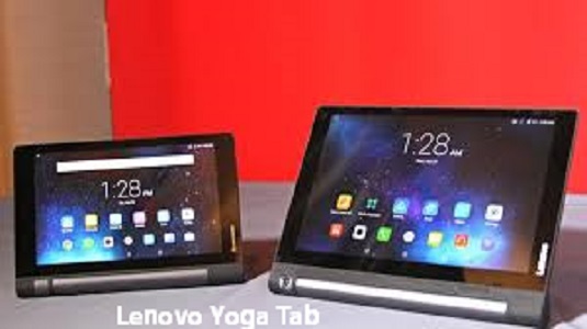 Lenovo Yoga Tab tablet Android premium yang dikenal dengan desain multi-mode unik yang memiliki engsel silinder terintegrasi atau kickstand,