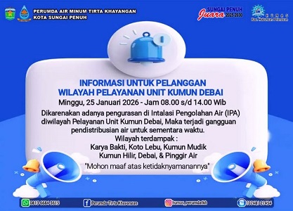 Pengumuman gangguan distribusi air bersih oleh Perumda Tirta Khayangan