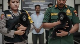 Ilustrasi pengungkapan kasus jual beli siamang satwa dilindungi di medsos. (Foto/Gemini AI)
