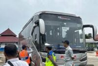 Prosesi pemeriksaan bus AKAP yang dilaksanakan Polres bungo bersama instansi terkait