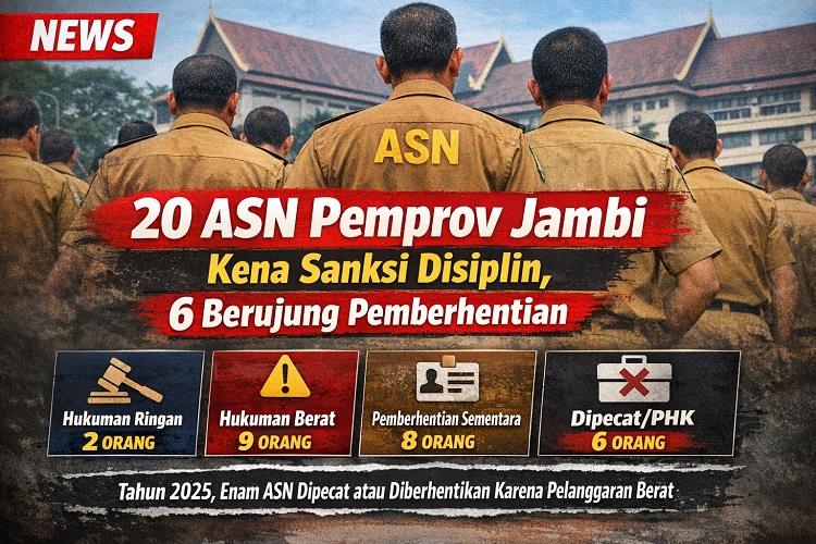 Ilustrasi 20 ASN di Pemprov Jambi terkena sanksi berat pada tahun 2025, enam diantaranya diberhentikan.