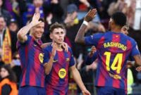 Pemain barcelona saat merayakan gol. (Sumber/Google)