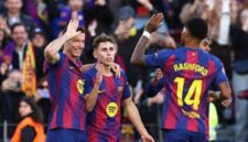 Pemain barcelona saat merayakan gol. (Sumber/Google)