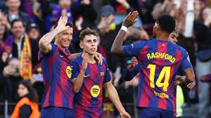 Pemain barcelona saat merayakan gol. (Sumber/Google)