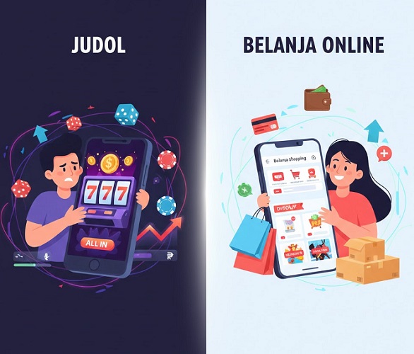 Ilkustrasi Judol dan Belanja Online bisa rusak rumah tangga 