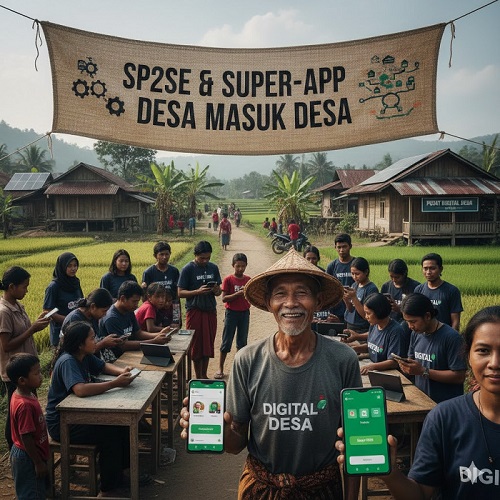 Ilustrasi digital desa, SP2SE memberikan semua layanan bagi warga.
