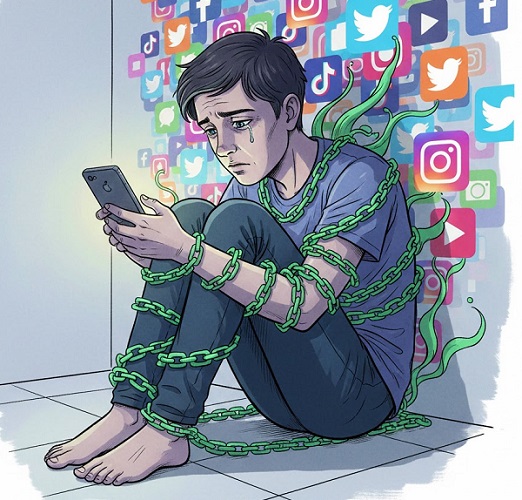 Ilustrasi medsos ciptakan kecanduan klinis.