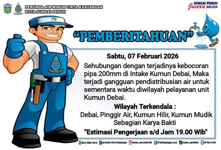 Informasi gangguan distribusi ai bersih tirta khayangan sungai penuh
