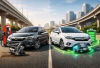 Ilustrasi perbedaan pajak mobil hybrid vs mobil bensin