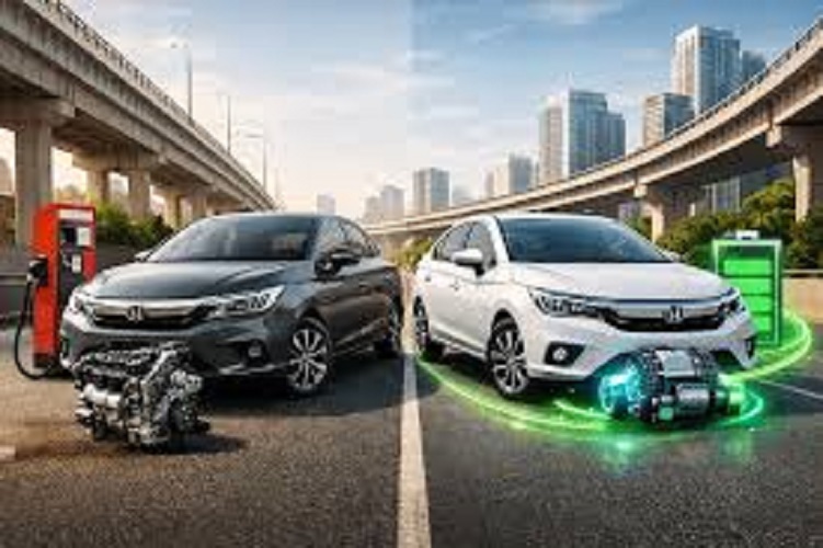 Ilustrasi perbedaan pajak mobil hybrid vs mobil bensin