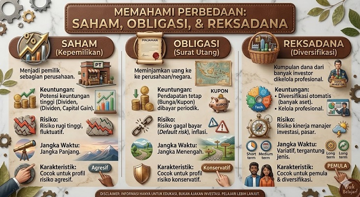 Perbedaan saham, obligasi, atau reksadana