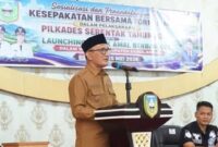 Bupati Sarolangun, H Hurmin saat memimpin kegiatan penandatanganan nota kesepakatan bersama Forum Koordinasi Pimpinan Daerah (Forkopimda) Sarolangun