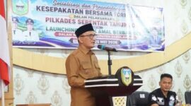 Bupati Sarolangun, H Hurmin saat memimpin kegiatan penandatanganan nota kesepakatan bersama Forum Koordinasi Pimpinan Daerah (Forkopimda) Sarolangun