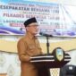 Bupati Sarolangun, H Hurmin saat memimpin kegiatan penandatanganan nota kesepakatan bersama Forum Koordinasi Pimpinan Daerah (Forkopimda) Sarolangun