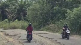 Tampak kondisi jalan Tebo- Rimbo Bujang rusak parah