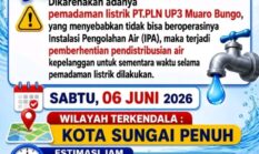 Air PDAM Sungai Penuh Mati Besok! Pelanggan Diminta Tampung Air