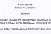 Surat Edaran KPK tentang pencegahan korupsi dan pengendalian gratifikasi dalam SPMB