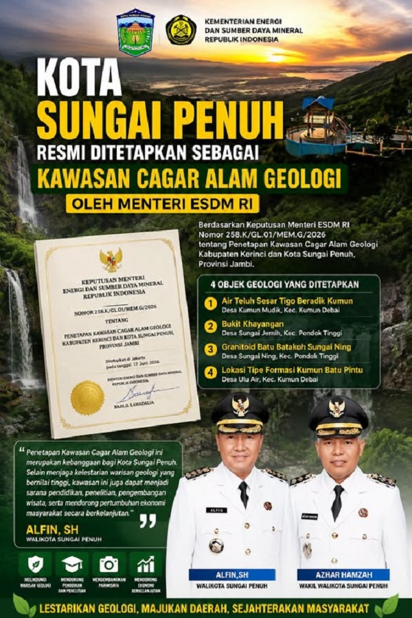 Kota Sungai Penuh Resmi Miliki Kawasan Cagar Alam Geologi