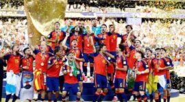 Selebrasi pemain timnas spanyo;l saat meraih juara piala Dunia 2026