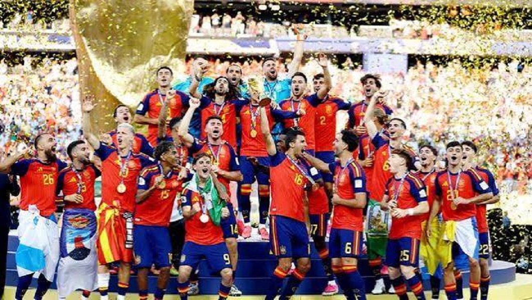 Selebrasi pemain timnas spanyo;l saat meraih juara piala Dunia 2026