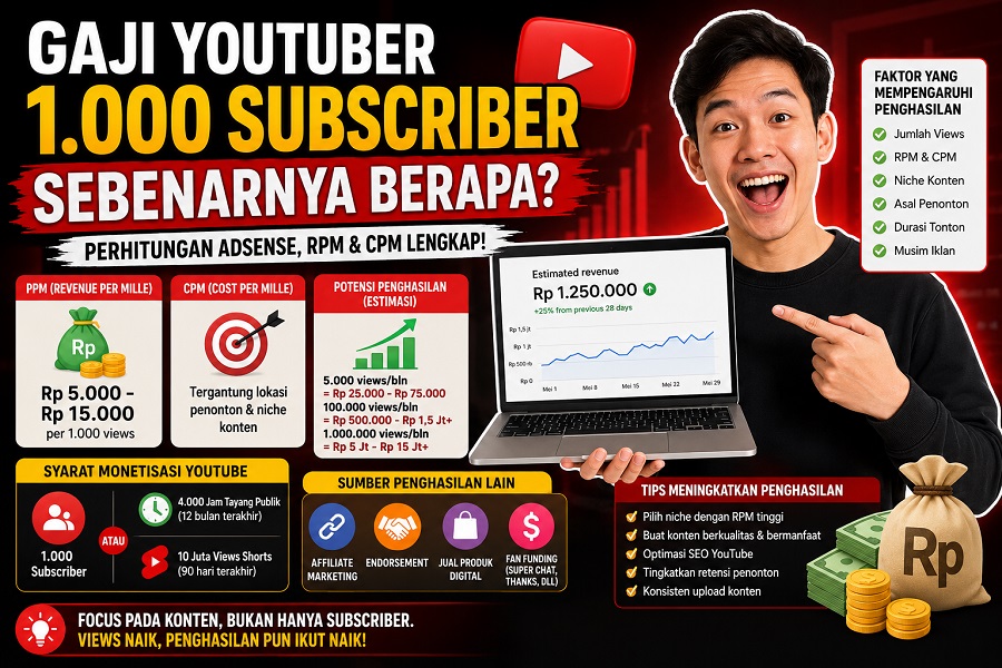 Kalkulasi gaji youtuber dengan 1000 subcriber