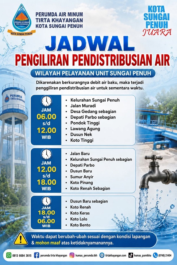 Jadwal pergiliran air Perumda Tirta Khayangan
