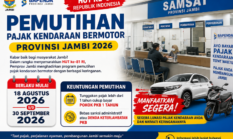 Pemutihan Pajak Kendaraan Jambi 2026 Dimulai 18 Agustus, Tunggakan Bertahun-tahun Cukup Bayar 1 Tahun