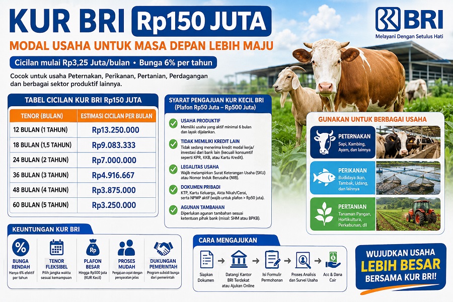 Simulasi cicilan KUR pinjaman Rp150 juta