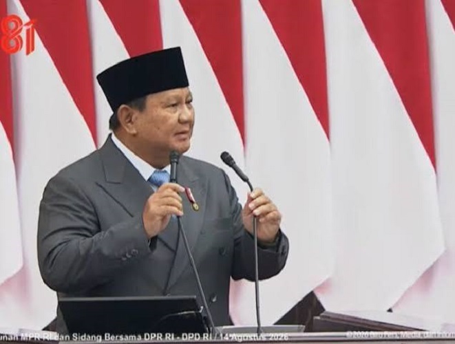 Presiden RI, Prabowo subianto saat sampaikan pidato kenegaraan