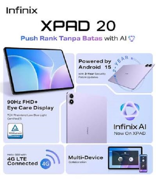 Infinix XPAD 20 4G salah satu tablet dengan harga dibawah Rp 2 jutaan berkualiatas baik