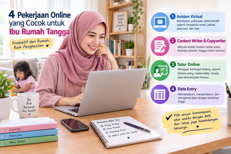 Ilustrasi pekerjaan online yang cocok bagi ibu rumah tangga