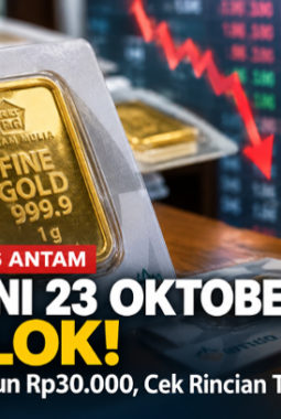 Harga Emas Antam Hari Ini 23 Oktober 2026 Anjlok, Buyback Turun Rp30.000, Cek Rincian Terbaru