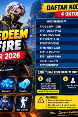 Kode Redeem FF Hari Ini 4 Oktober 2026: Klaim Skin SG2, M1887 hingga Diamond Gratis Sebelum Kehabisan