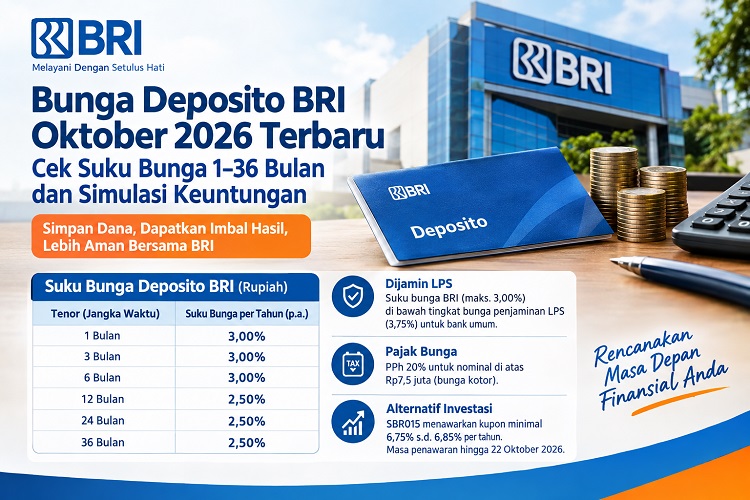 Bunga Deposito BRI terbaru Oktober 2026