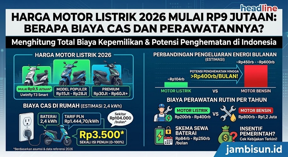 Harga Motor Listrik 2026 Mulai Rp9 Jutaan, Biaya Cas dan Perawatannya